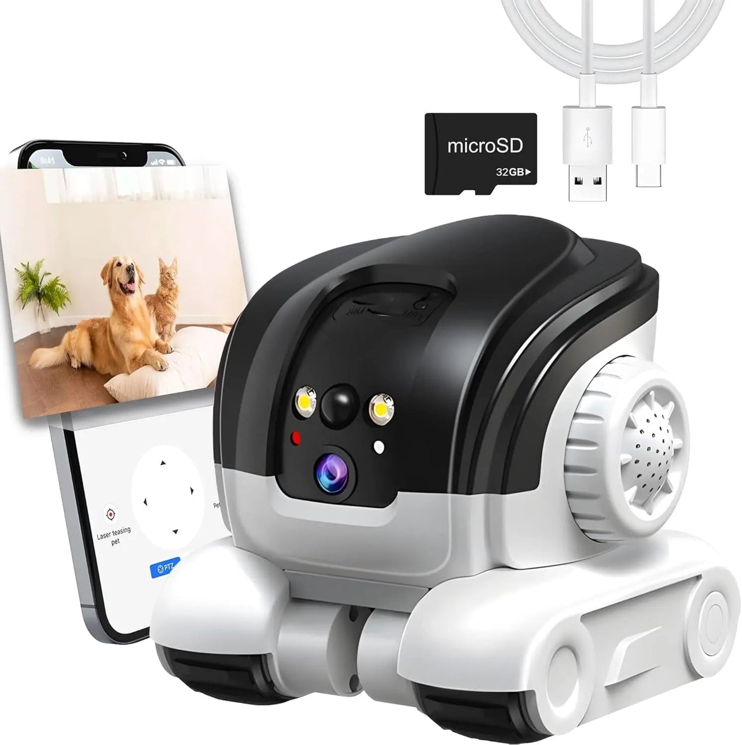 Telecamera 1080P per animali domestici - Audio bidirezionale - Visione notturna a colori fino a 10 m - Avviso di movimento - Scheda SD da 32 GB