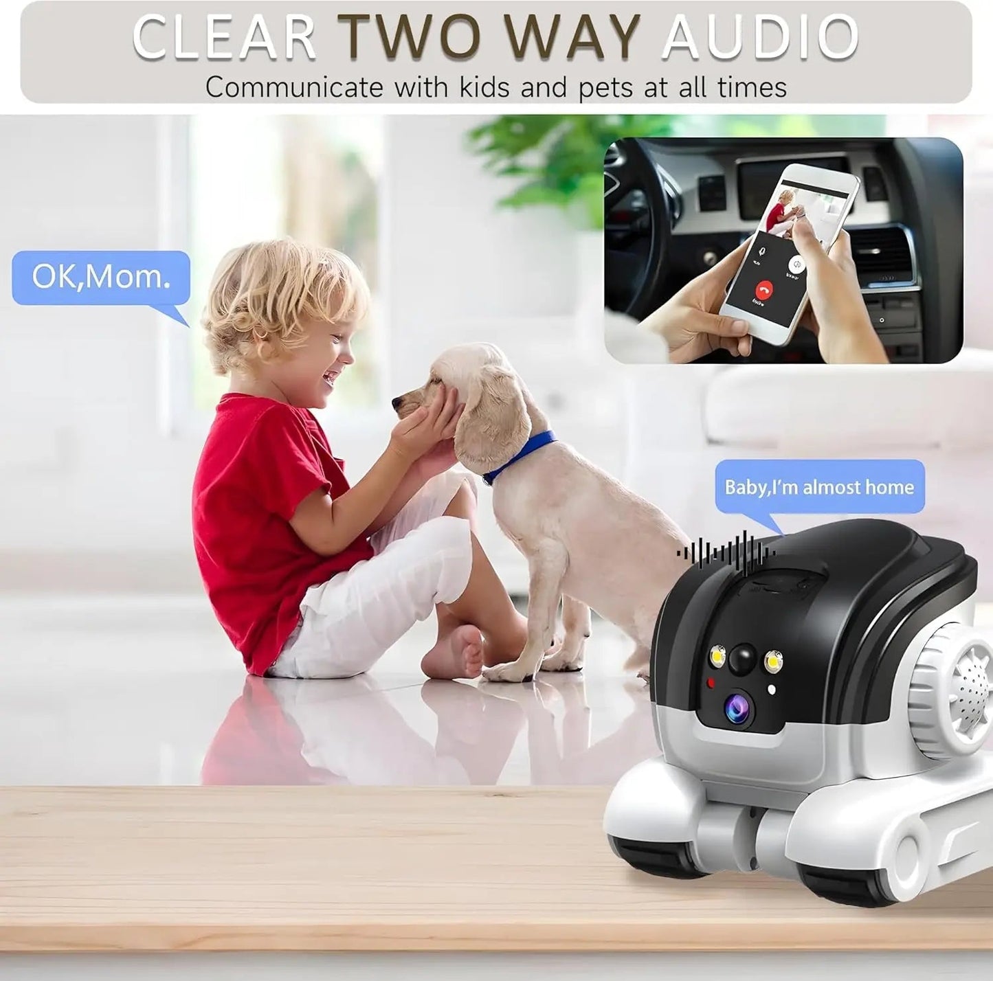 Telecamera 1080P per animali domestici - Audio bidirezionale - Visione notturna a colori fino a 10 m - Avviso di movimento - Scheda SD da 32 GB
