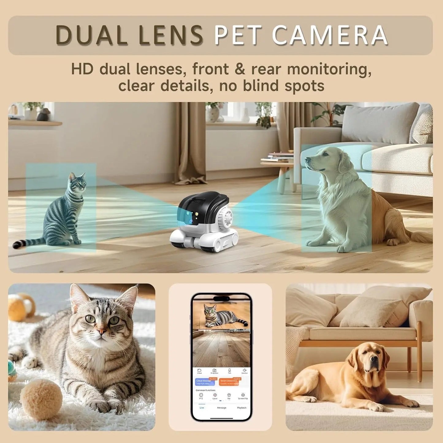 Telecamera 1080P per animali domestici - Audio bidirezionale - Visione notturna a colori fino a 10 m - Avviso di movimento - Scheda SD da 32 GB