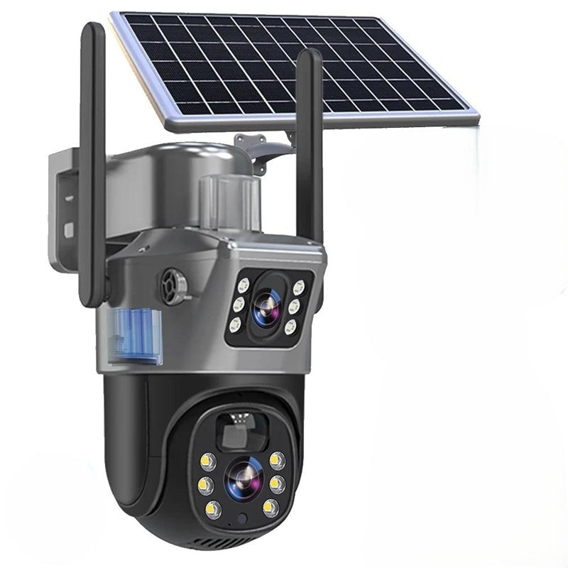 Telecamera di Sicurezza Senza Fili 4K con Pannello Solare e Doppia Lente