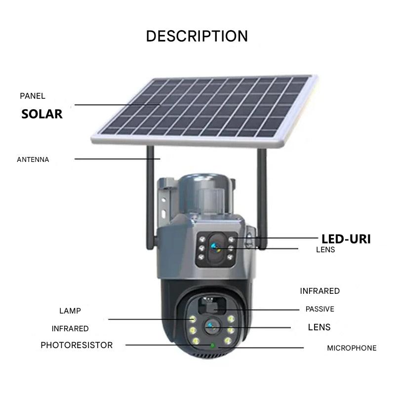 Telecamera di Sicurezza Senza Fili 4K con Pannello Solare e Doppia Lente