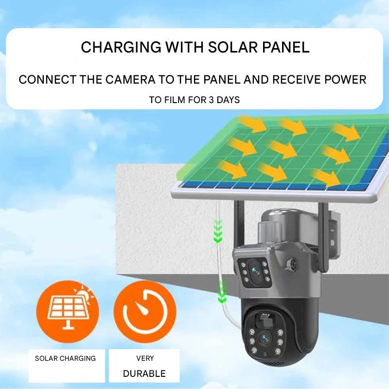 Telecamera di Sicurezza Senza Fili 4K con Pannello Solare e Doppia Lente