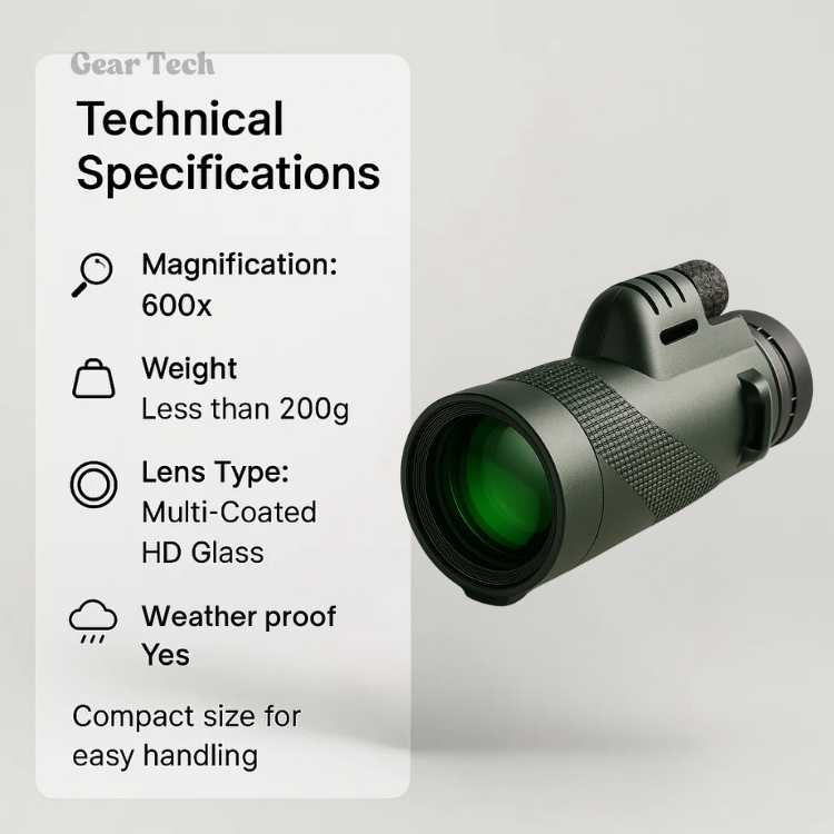 Telescopio Monoculare Compatto Ultra-Zoom 600x | Lente HD, Leggero e Perfetto per Escursioni, Birdwatching ed Eventi Sportivi