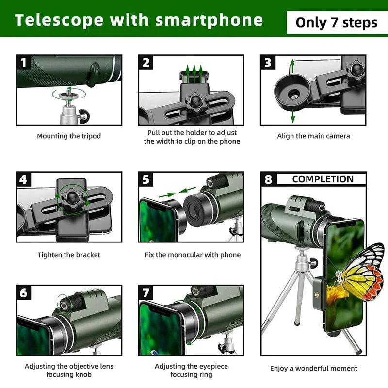Telescopio monoculare con zoom HD 80x100: Potente telescopio portatile per caccia, campeggio ed esplorazioni all'aperto in viaggio