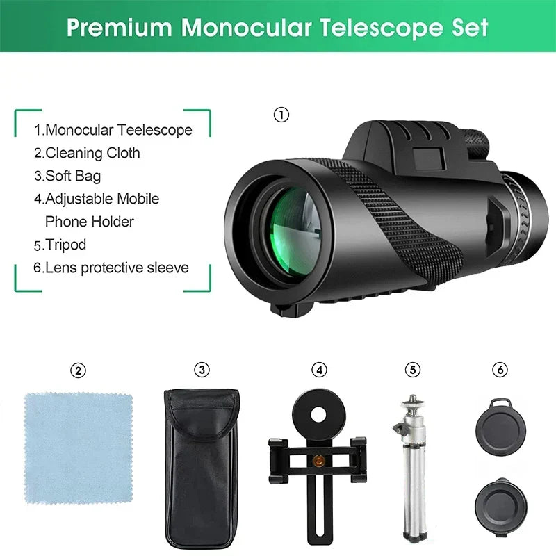 Telescopio monoculare con zoom HD 80x100: Potente telescopio portatile per caccia, campeggio ed esplorazioni all'aperto in viaggio