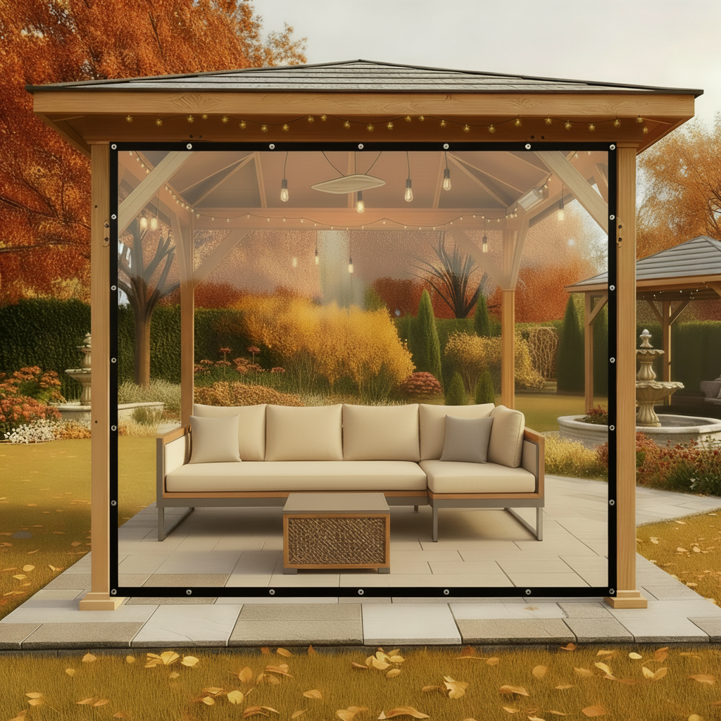 Telo di protezione impermeabile in PVC trasparente con occhielli per tettoie, gazebo e verande, spessore 0,35 mm
