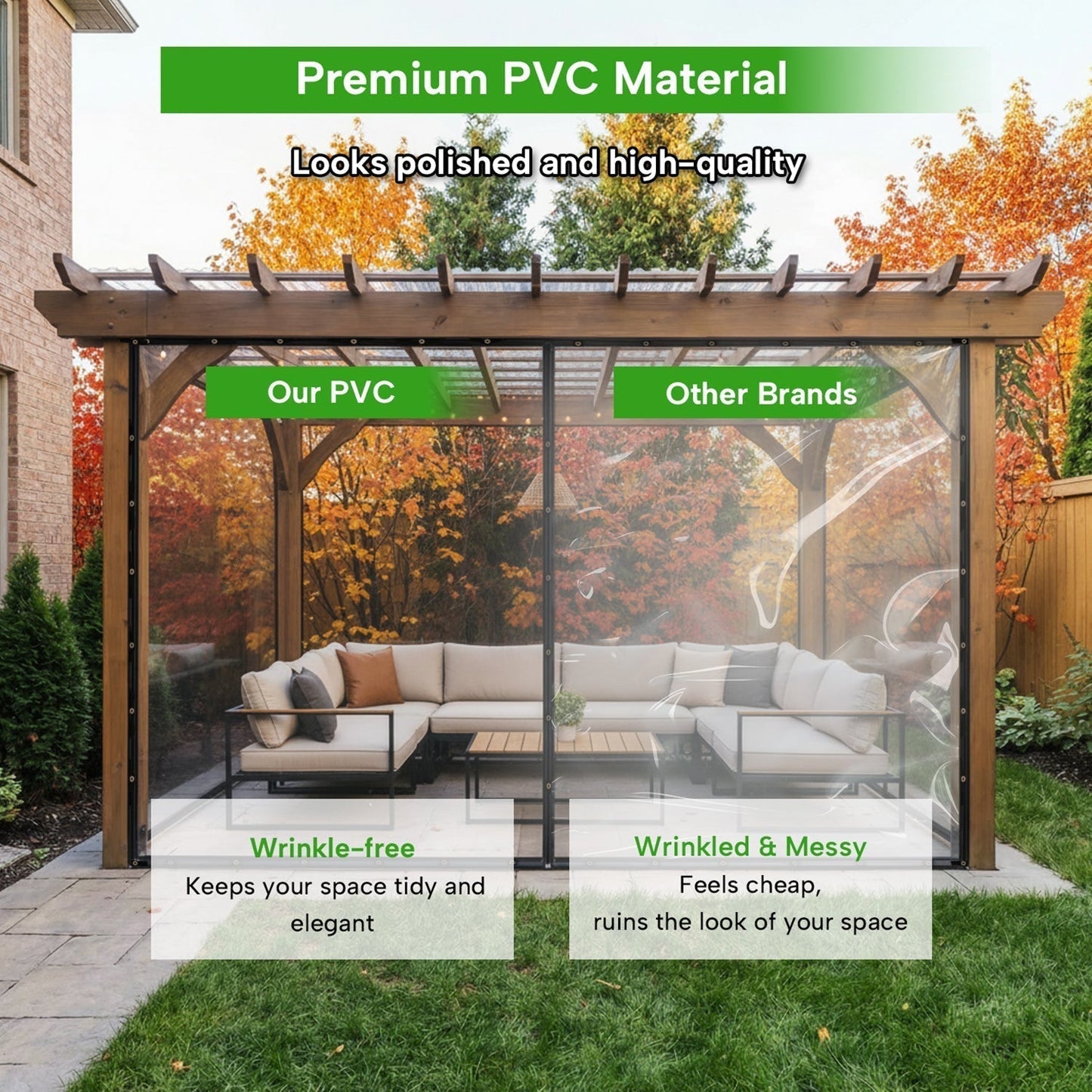 Telo di protezione impermeabile in PVC trasparente con occhielli per tettoie, gazebo e verande, spessore 0,35 mm