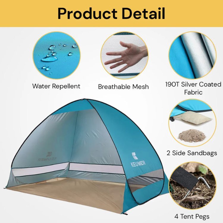 Tenda da Spiaggia Pop-Up Familiare con Protezione UV e Antivento
