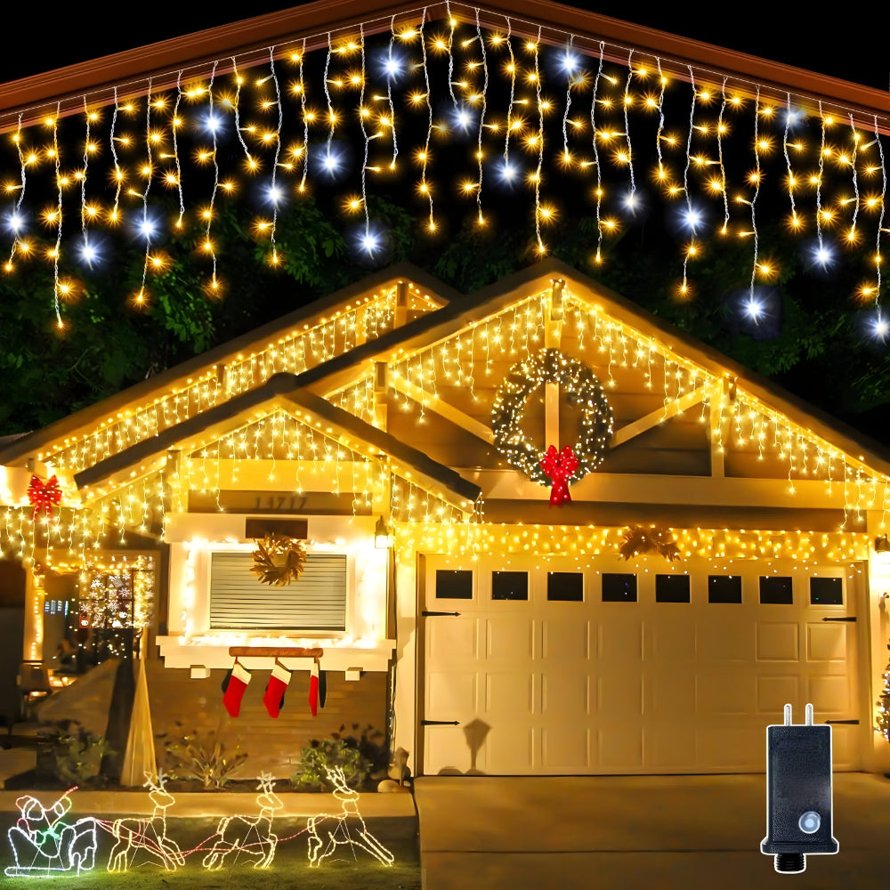 Tenda luminosa a LED da esterno, bianco caldo e impermeabile