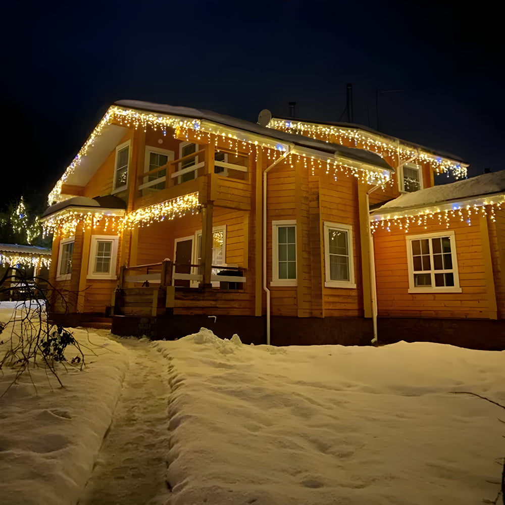 Tenda luminosa a LED da esterno, bianco caldo e impermeabile