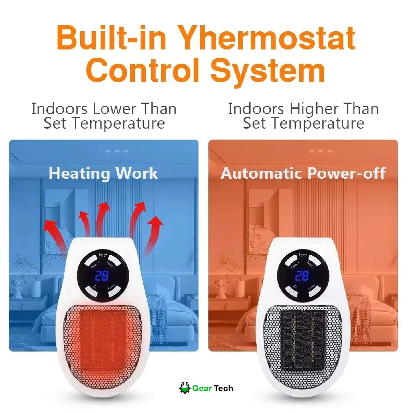 Termoventilatore compatto da presa USB dal design a risparmio energetico