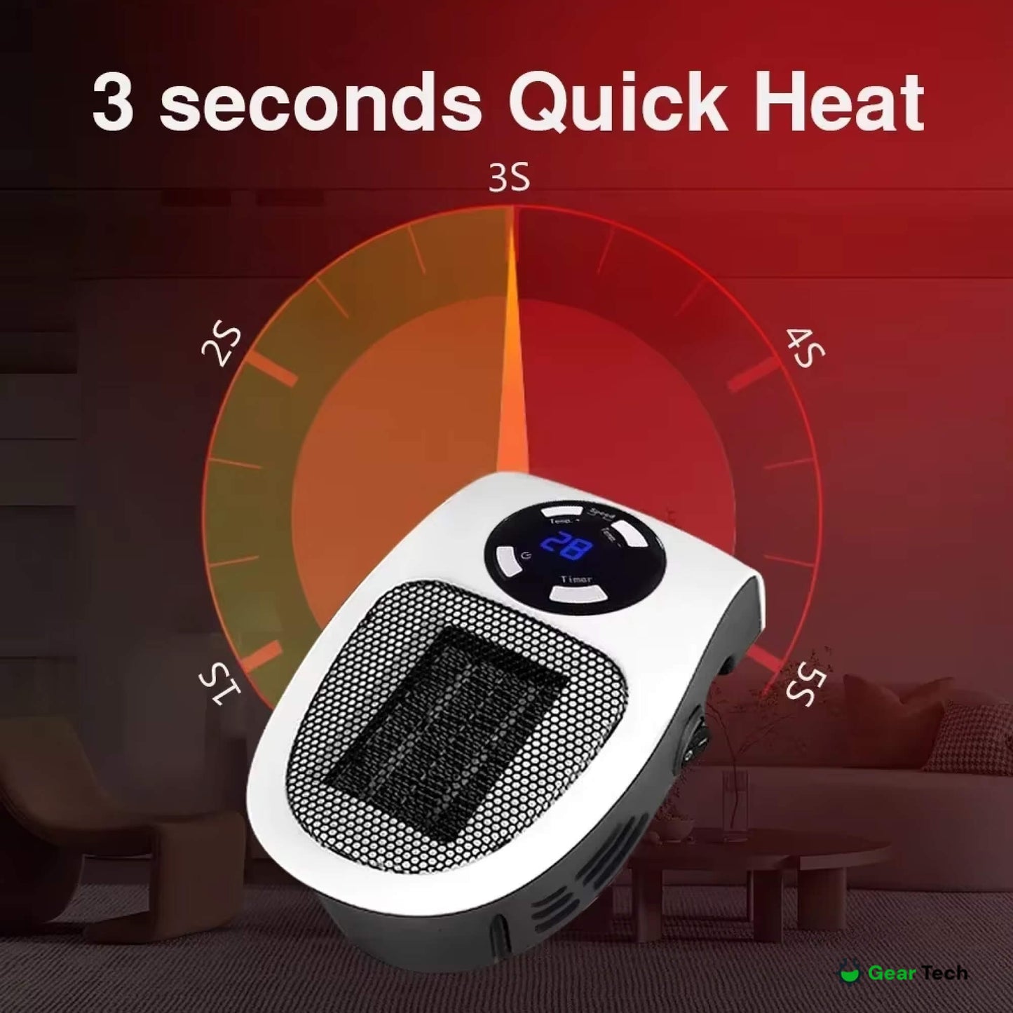 Termoventilatore compatto da presa USB dal design a risparmio energetico