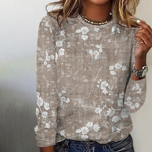 Top da donna a maniche lunghe con stampa floreale
