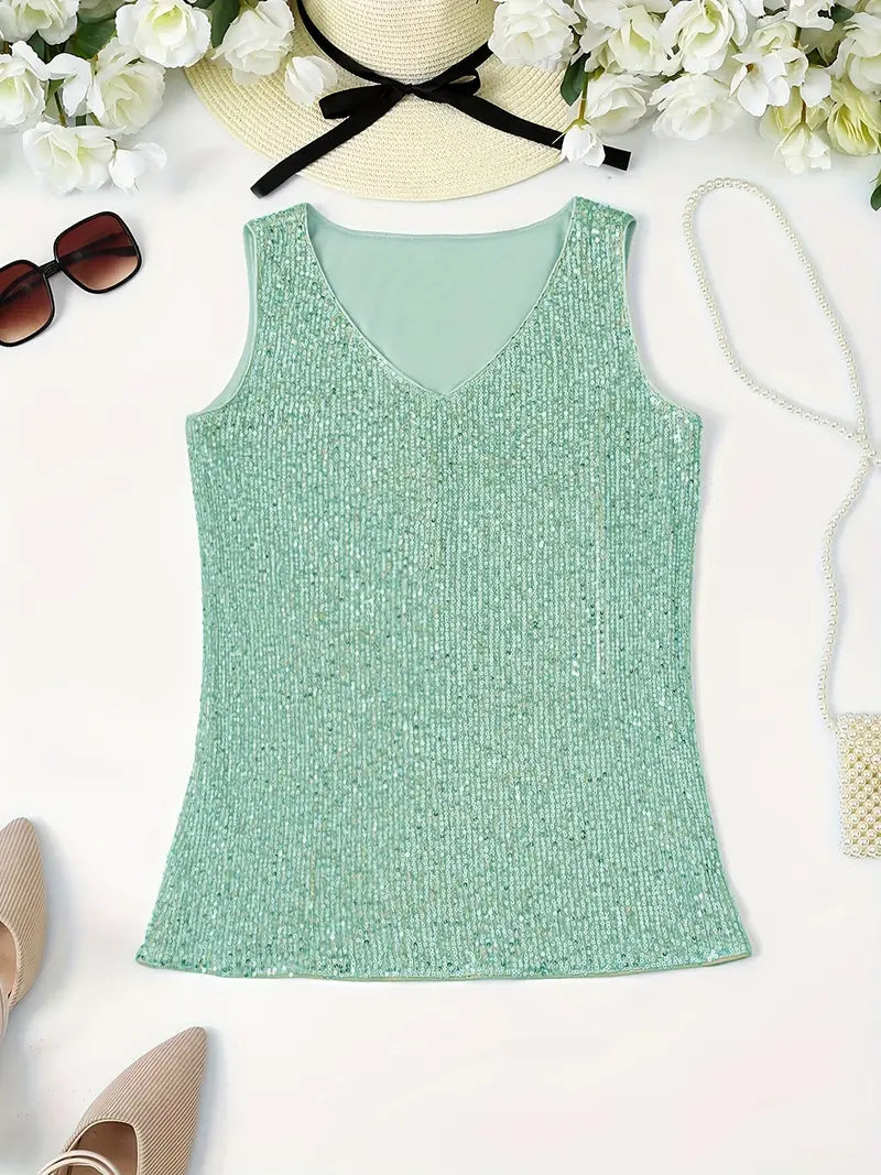 Top estivo con paillettes e scollo a V per un look da festa