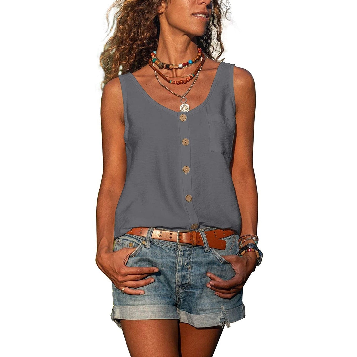 Top Smanicato da Donna in Cotone Traspirante Stile Ibiza