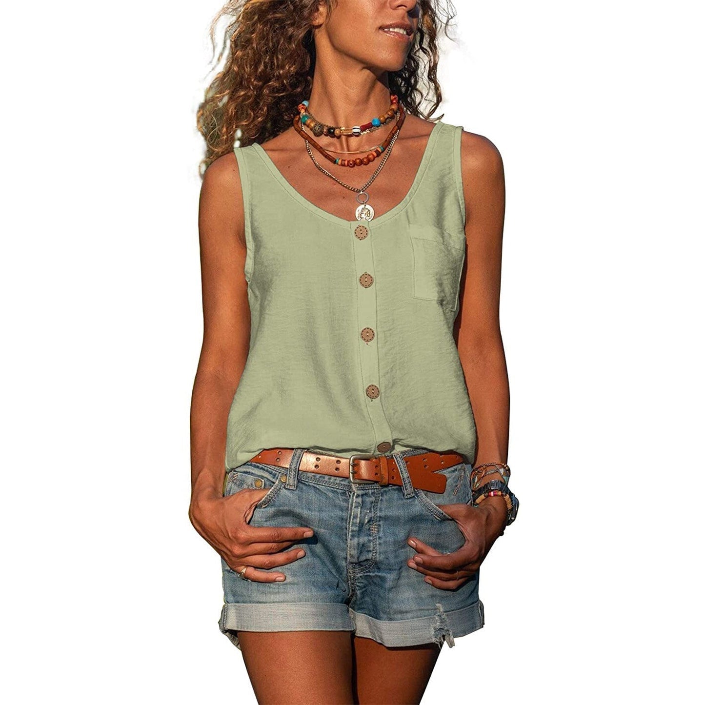 Top Smanicato da Donna in Cotone Traspirante Stile Ibiza