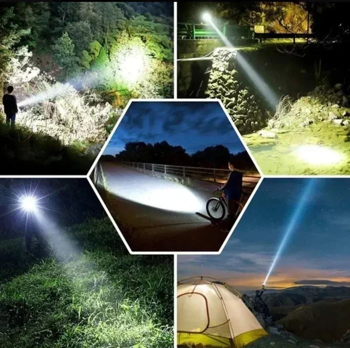 Torcia a LED Ricaricabile ad Alta Potenza – 10.000 Lumen per Camping ed Emergenze