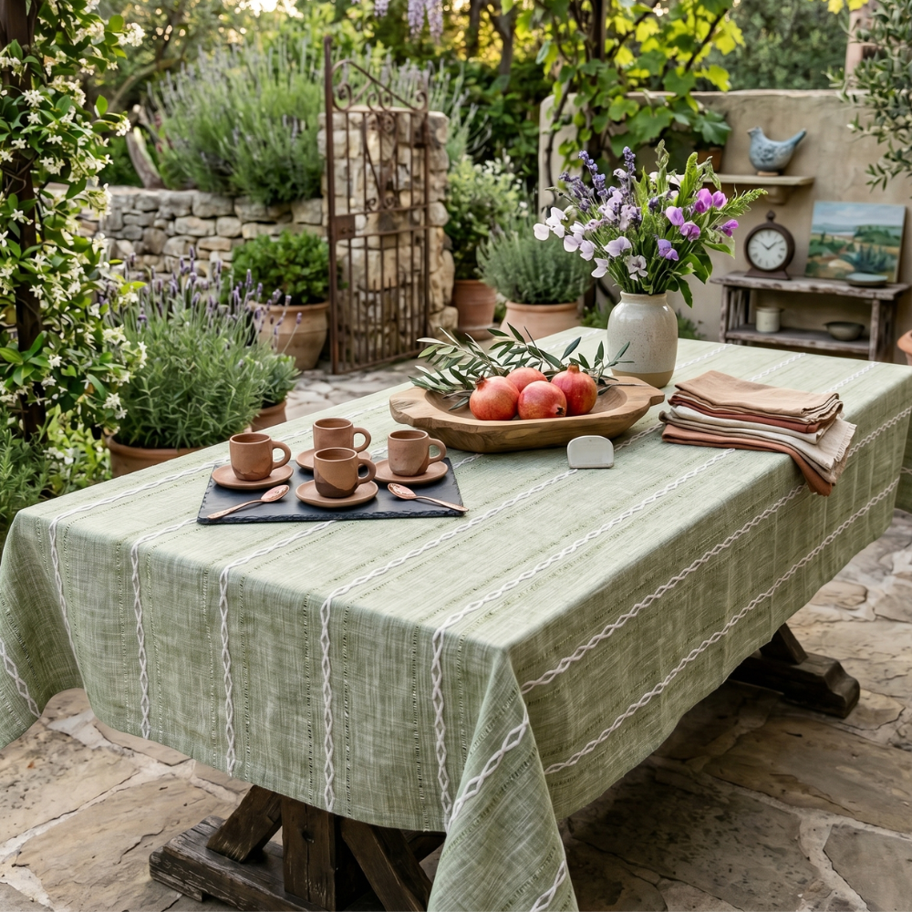 Tovaglia da pranzo rustica a righe in cotone e lino dal design elegante
