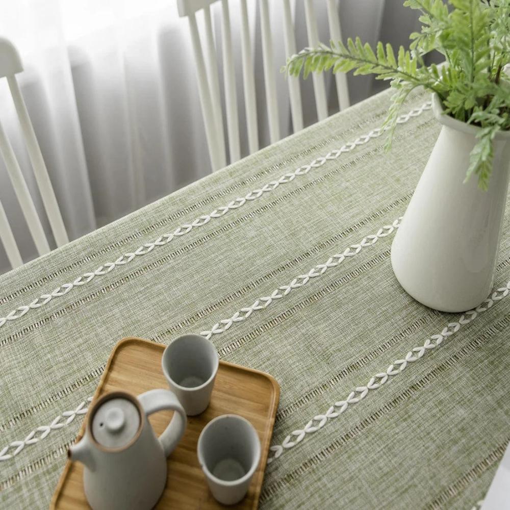 Tovaglia da pranzo rustica a righe in cotone e lino dal design elegante