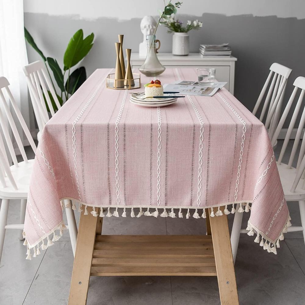 Tovaglia da pranzo rustica a righe in cotone e lino dal design elegante
