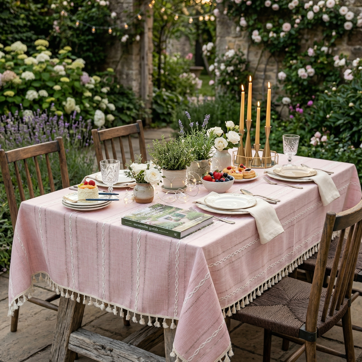 Tovaglia da pranzo rustica a righe in cotone e lino dal design elegante
