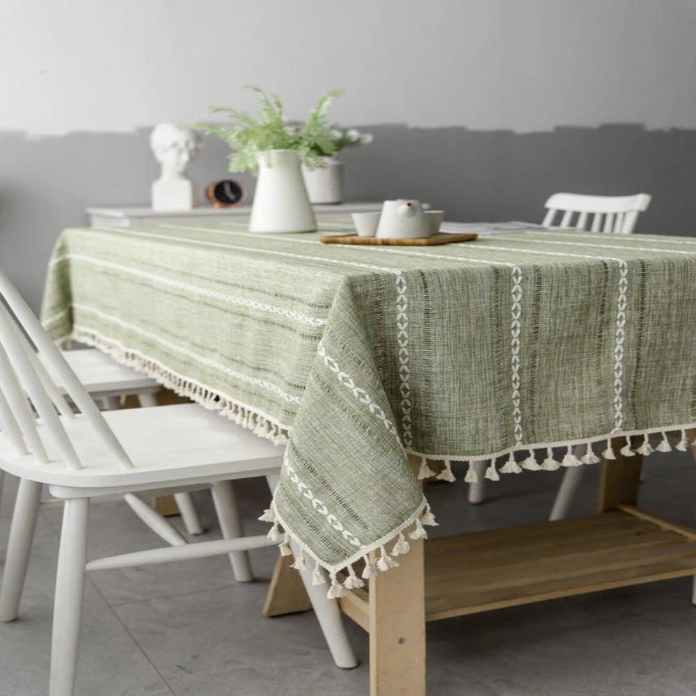 Tovaglia da pranzo rustica a righe in cotone e lino dal design elegante
