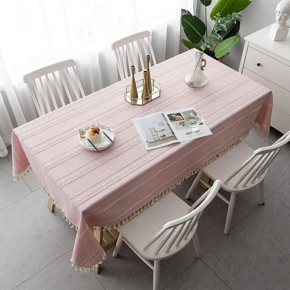Tovaglia da pranzo rustica a righe in cotone e lino dal design elegante