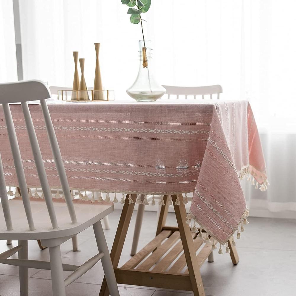 Tovaglia da pranzo rustica a righe in cotone e lino dal design elegante