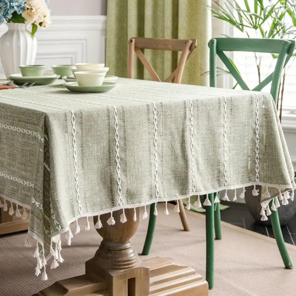 Tovaglia da pranzo rustica a righe in cotone e lino dal design elegante