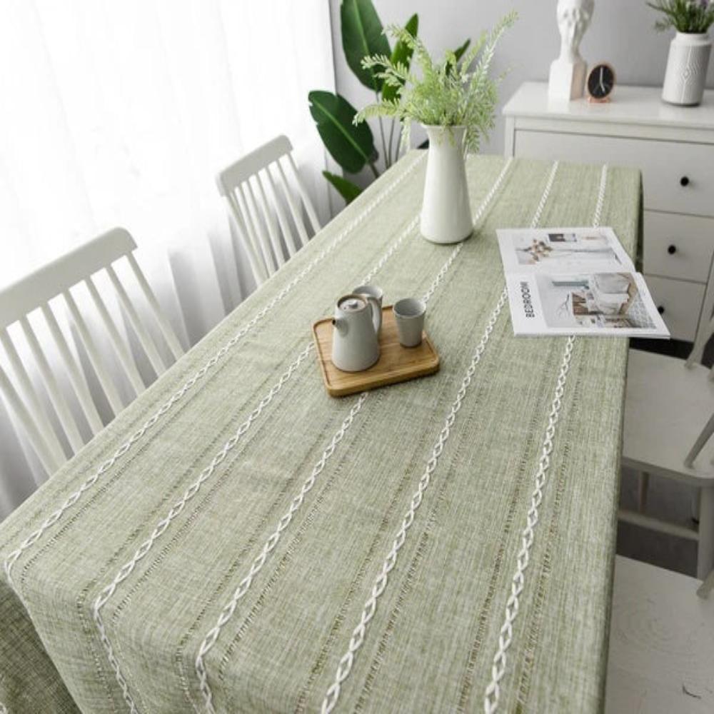 Tovaglia da pranzo rustica a righe in cotone e lino dal design elegante