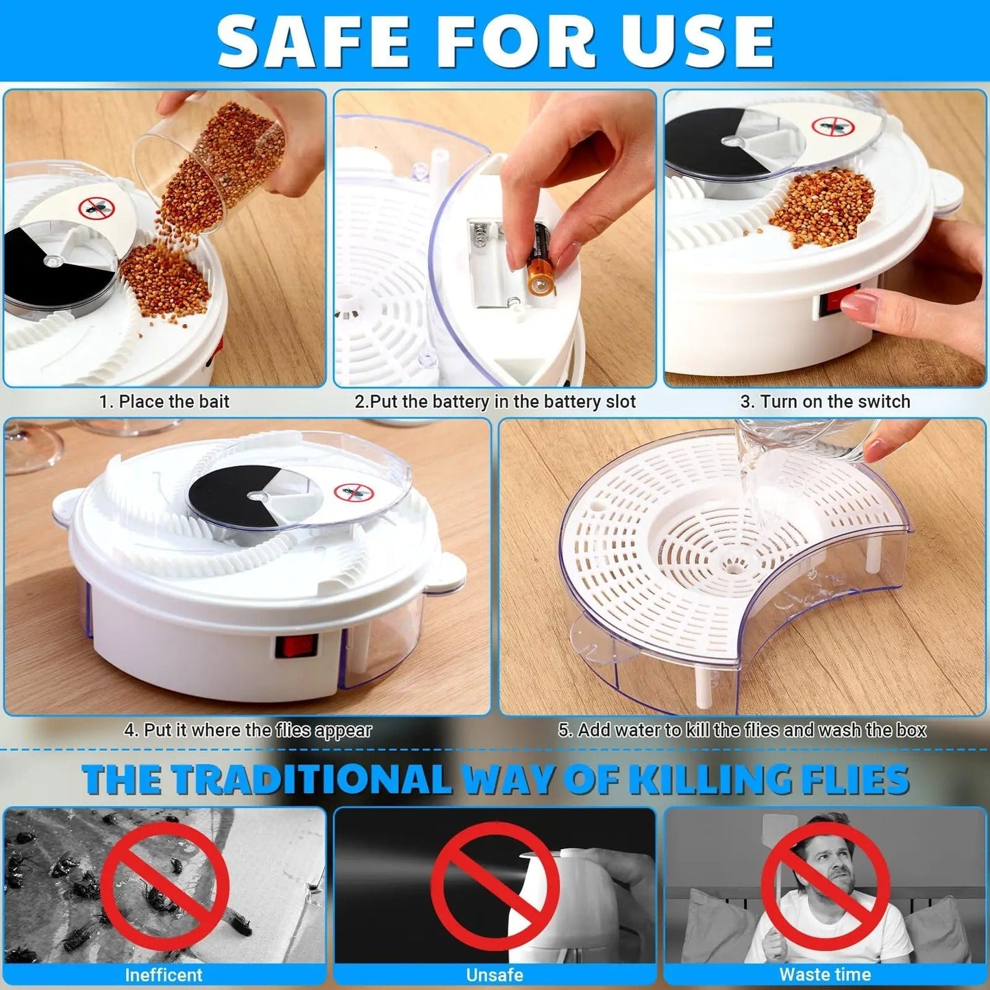 Trappola elettrica per mosche con USB – Silenziosa, efficace ed ecologica