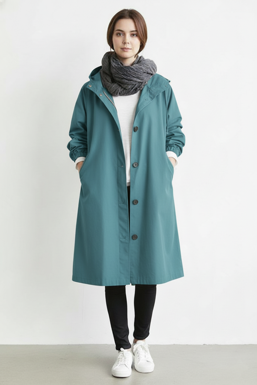 Trench coat da donna impermeabile e antivento con cappuccio per l'autunno e l'inverno