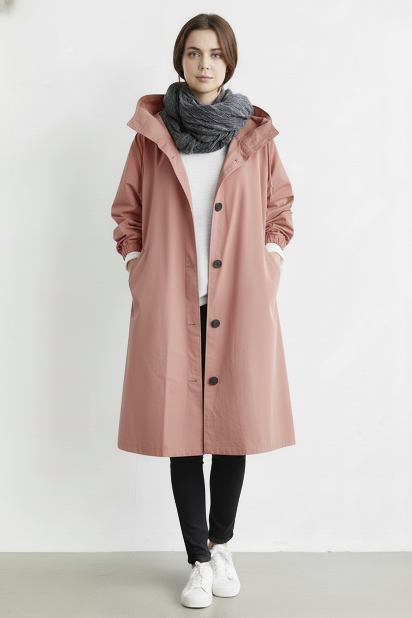 Trench coat da donna impermeabile e antivento con cappuccio per l'autunno e l'inverno