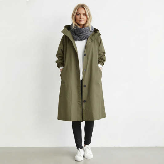 Trench Impermeabile da Donna con Cappuccio in Cotone - Giacca Invernale Elegante
