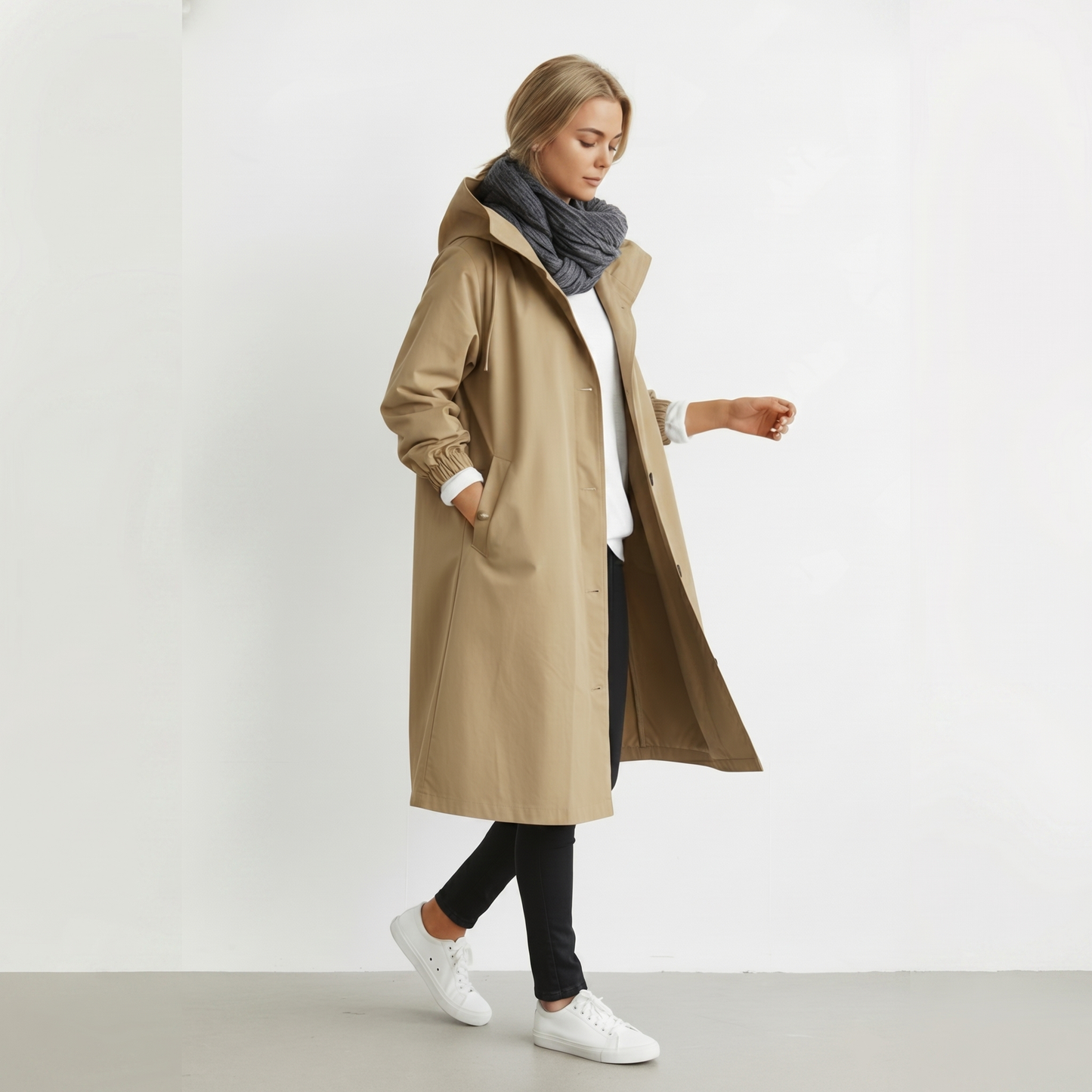 Trench Impermeabile da Donna con Cappuccio in Cotone - Giacca Invernale Elegante