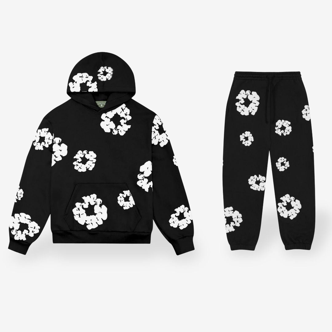 Tuta ginnica a fantasia floreale - Felpa con cappuccio e pantaloni | Unisex e comoda