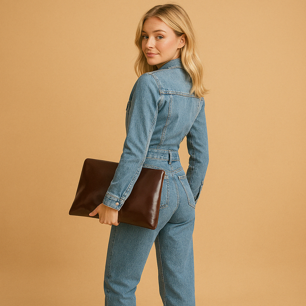 Tuta intera in denim a maniche lunghe con gamba dritta