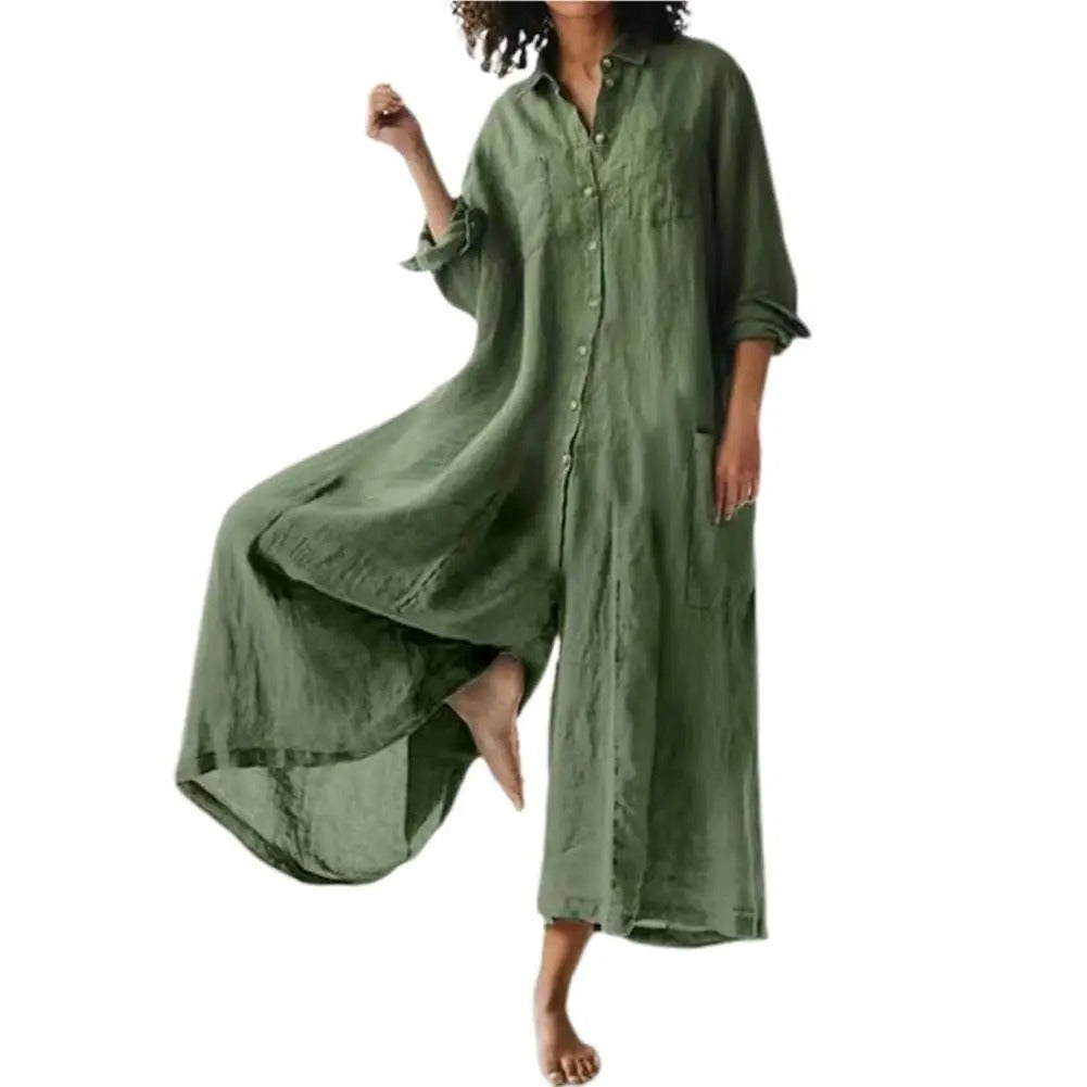 Tuta intera oversized da donna in cotone e lino