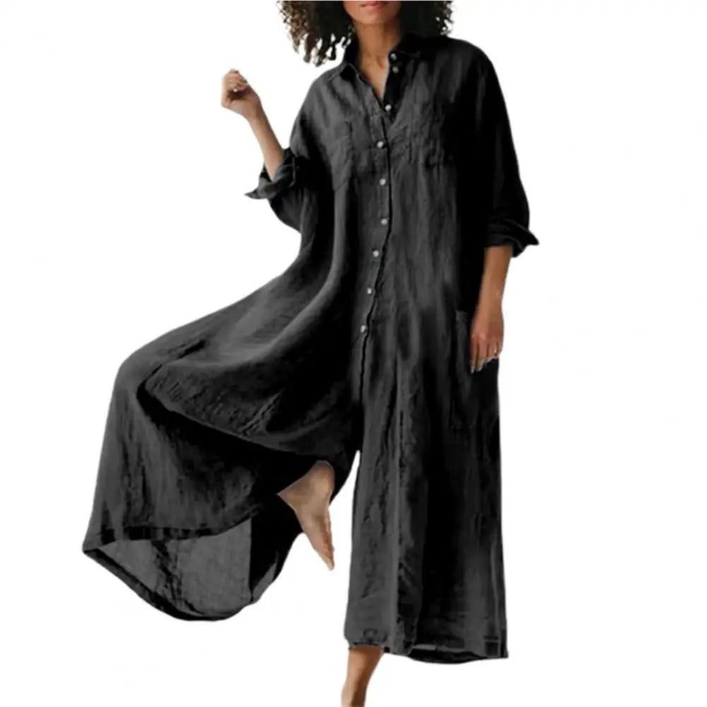 Tuta intera oversized da donna in cotone e lino