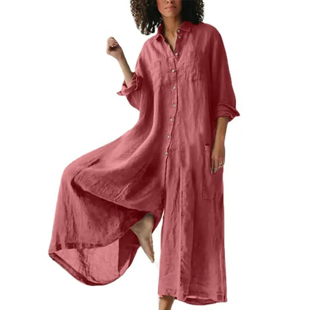 Tuta intera oversized da donna in cotone e lino