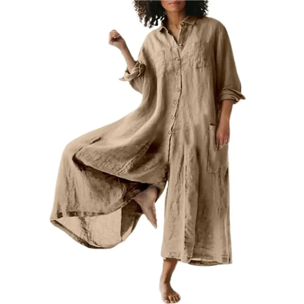 Tuta intera oversized da donna in cotone e lino