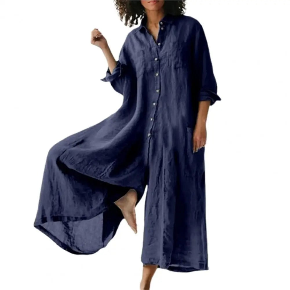 Tuta intera oversized da donna in cotone e lino