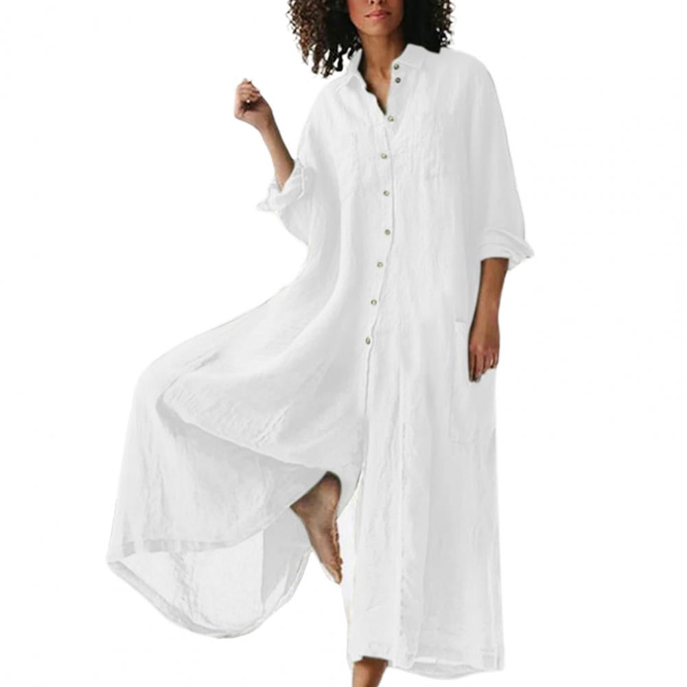 Tuta intera oversized da donna in cotone e lino
