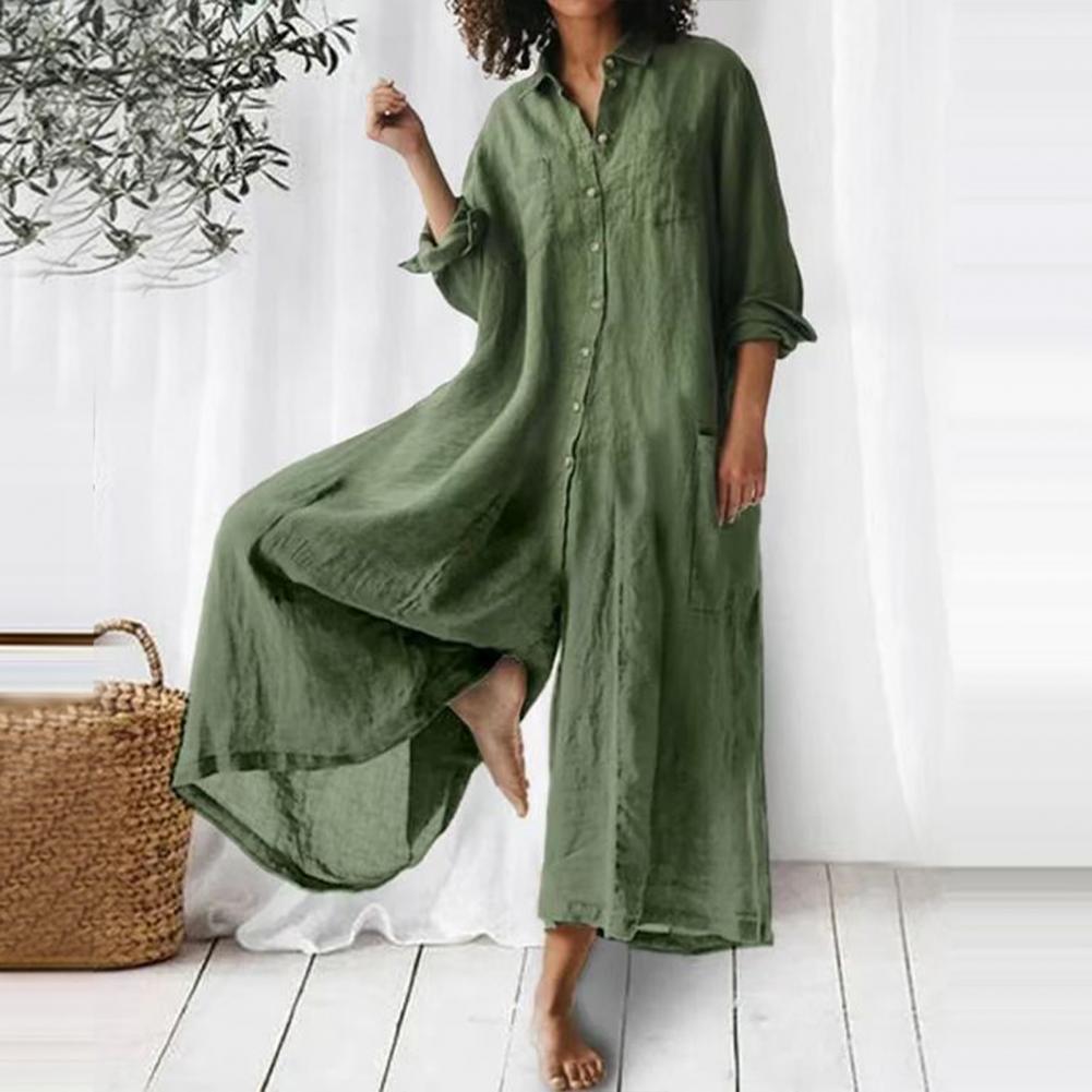 Tuta intera oversized da donna in cotone e lino