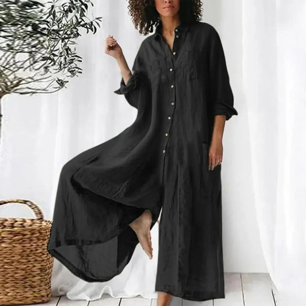 Tuta intera oversized da donna in cotone e lino