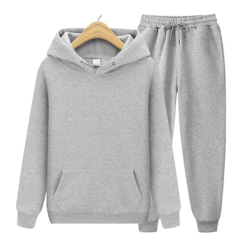 Tuta sportiva unisex due pezzi con felpa con cappuccio e pantaloni da tuta in morbido tessuto e vestibilità comoda