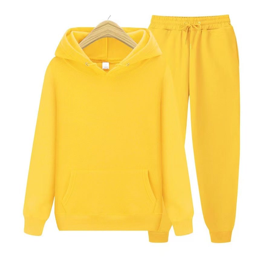 Tuta sportiva unisex due pezzi con felpa con cappuccio e pantaloni da tuta in morbido tessuto e vestibilità comoda