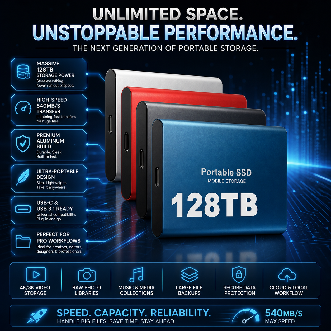 Unità di archiviazione SSD esterna portatile USB