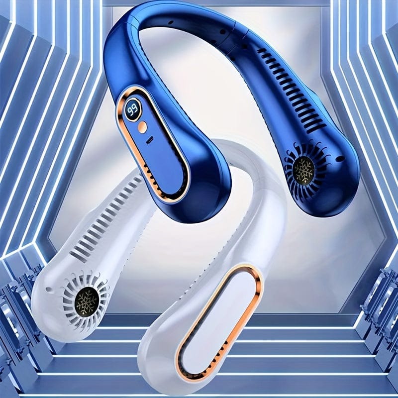 Ventilatore da collo portatile senza pale con ricarica USB, 5 velocità e display digitale – Potente raffrescatore dal design senza pale per esterno