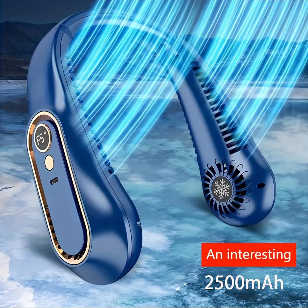 Ventilatore da collo portatile senza pale con ricarica USB, 5 velocità e display digitale – Potente raffrescatore dal design senza pale per esterno